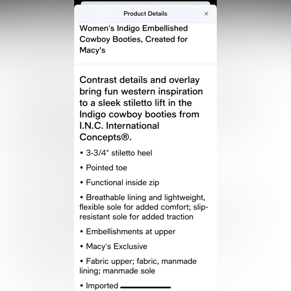 NWT in Box I.N.C. Women’s Indigo Embellished Cowboy Booties Size 6.5 - Picture 5 of 7